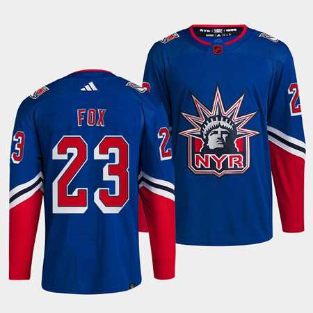 Men%27s New York Rangers #23 Adam Fox Blue 2022 Reverse Retro Stitched Jersey Dzhi